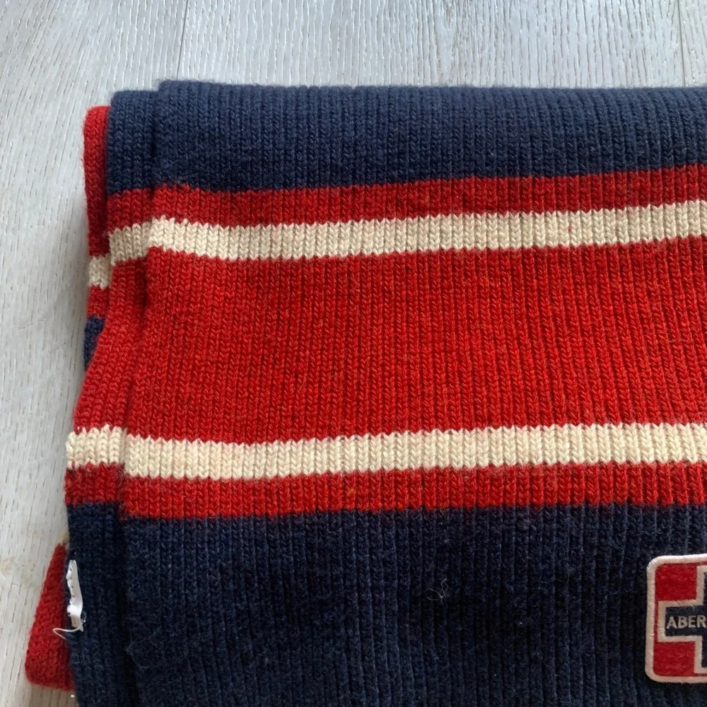 Vintage Abercrombie & Fitch Red and‎ Navy Blue Striped Wool Scar
